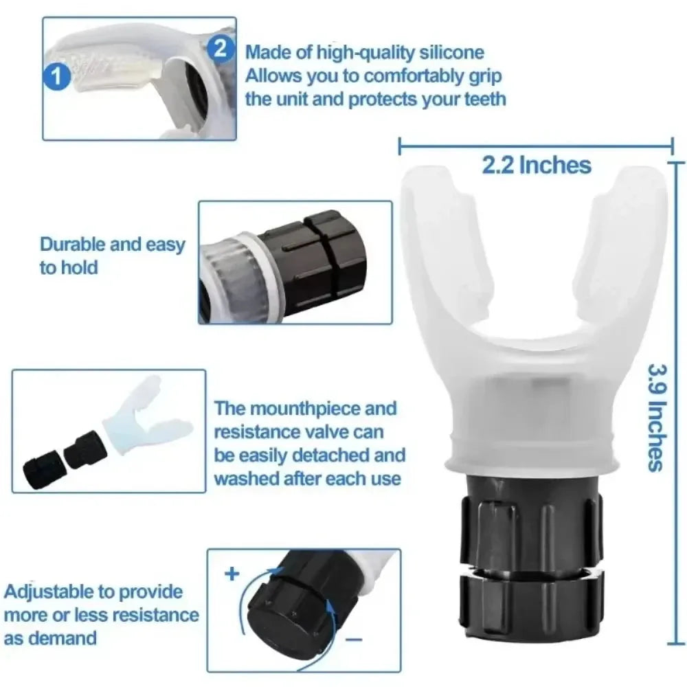 Breather trainer device, Portable, Adjustable Resistance for Lung Fitness.